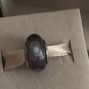 Pandora sterling purple blue flowers murano charm